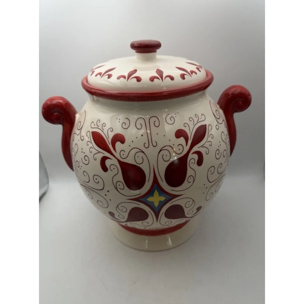 Vintage Nonni's Hand Painted Ceramic Lidded Ginger Jar Canister Tuscan 10